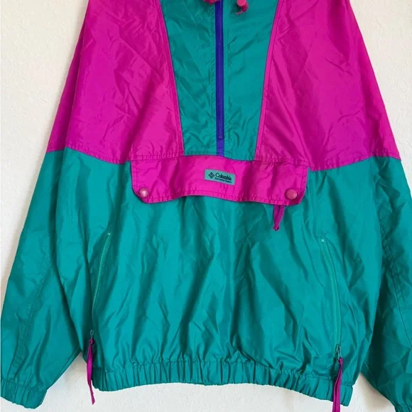 Retro Columbia windbreaker jacket - vintage 80s 90s neon colorblock track rain - Picture 9 of 9